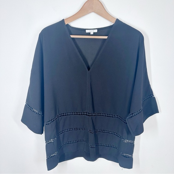 Maette Black Hyde V-Neck Blouse Lace Details Women’s Size XL Loose - Picture 2 of 6